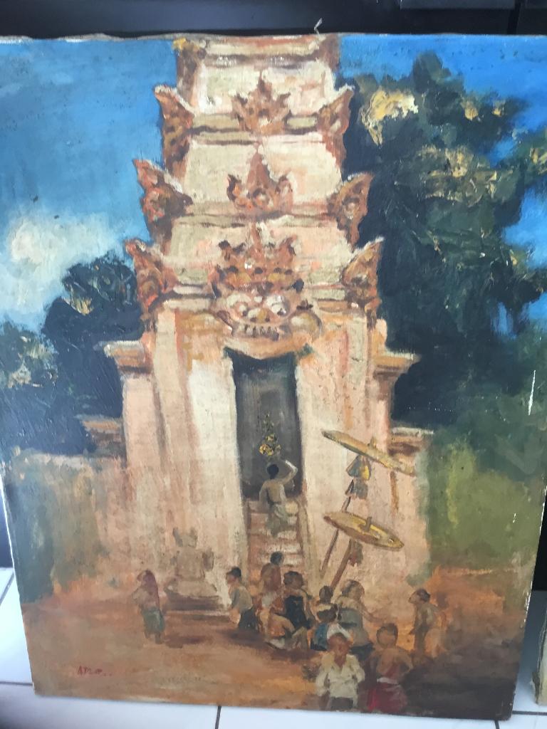 Balinese tempel met personen, Ophalen of Verzenden