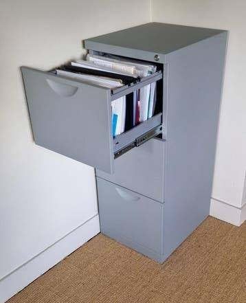 Metalen 3 laden archriefkast met hangmappen, Ophalen, 50 tot 100 cm, Zo goed als nieuw, Metaal
