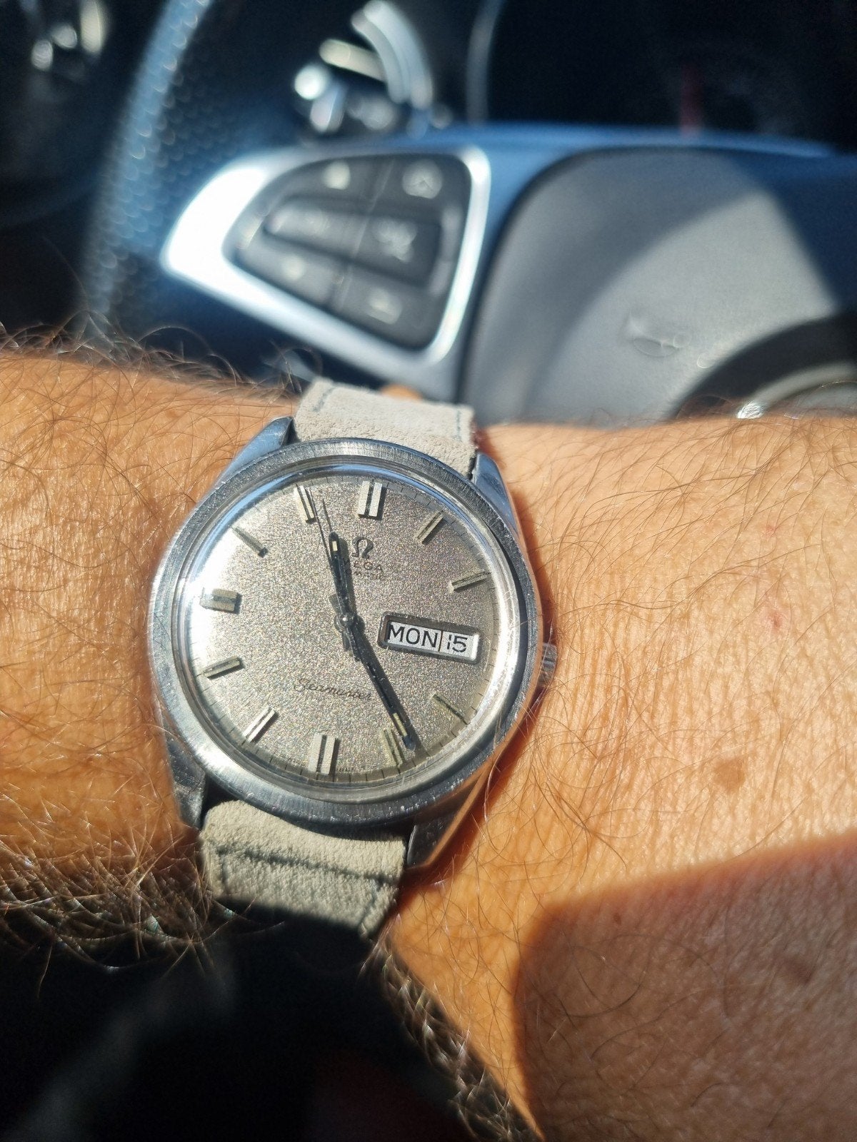 Vintage Omega Seamaster 166.032 Day-Date met speciale wijzer, Ophalen of Verzenden, Gebruikt, Staal, Omega