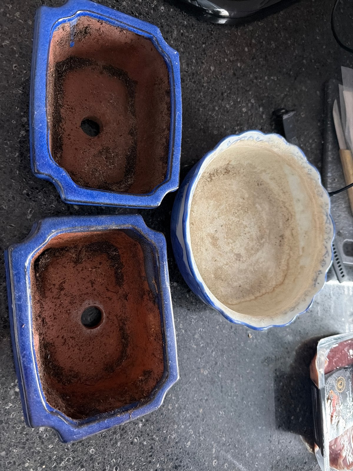3 gebruikte bonsai bloempotten, Ophalen, Steen, Gebruikt, Minder dan 30 cm