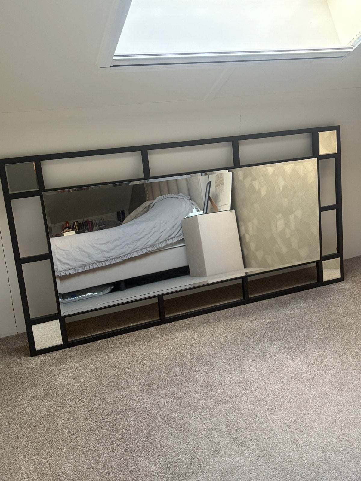 Grote spiegel met zwart frame, Ophalen, Gebruikt, 100 tot 150 cm, 75 tot 100 cm