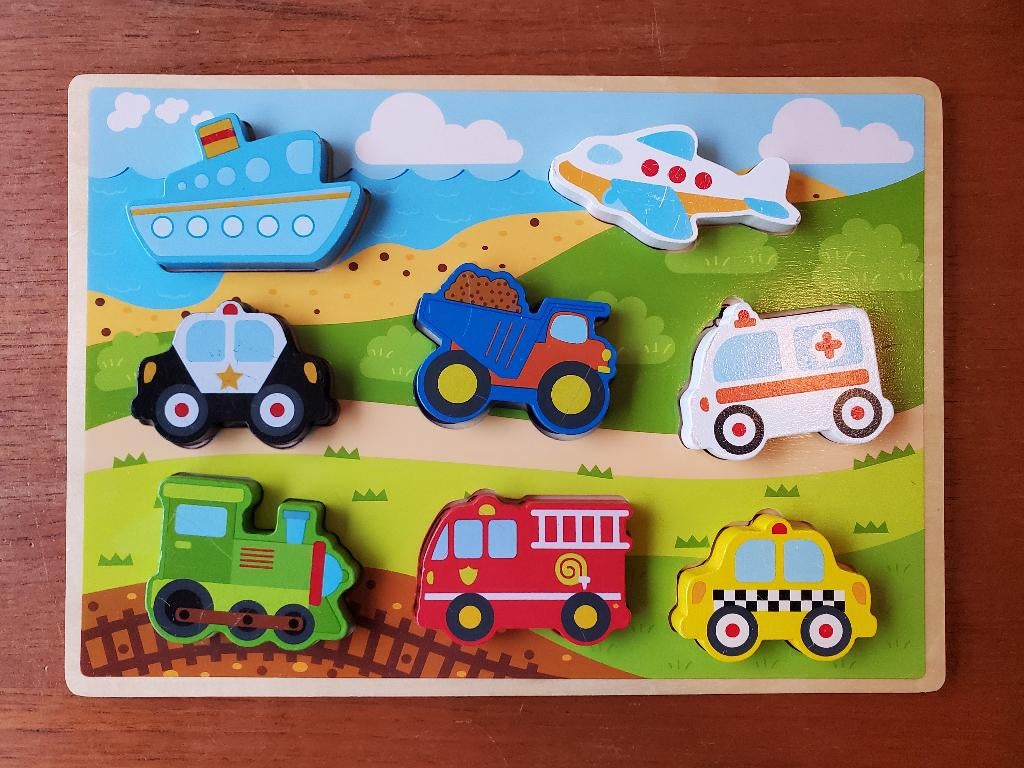 Houten puzzel - Voertuigen - Nette staat, Ophalen of Verzenden, Zo goed als nieuw, Van hout, Minder dan 10 stukjes