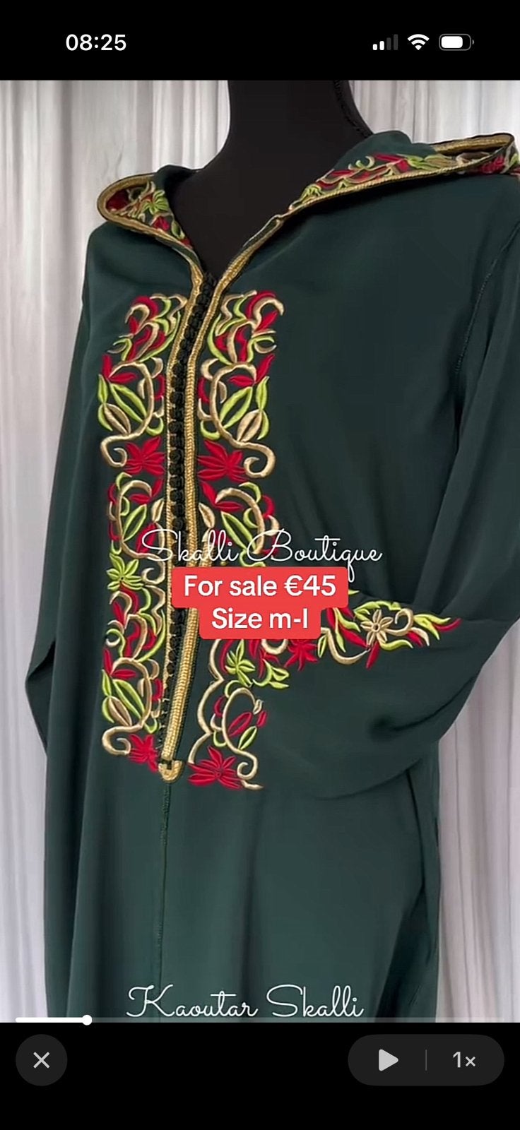 Jelaba groen met rode details maat m/l, Ophalen of Verzenden, Zo goed als nieuw, Groen, Overige typen