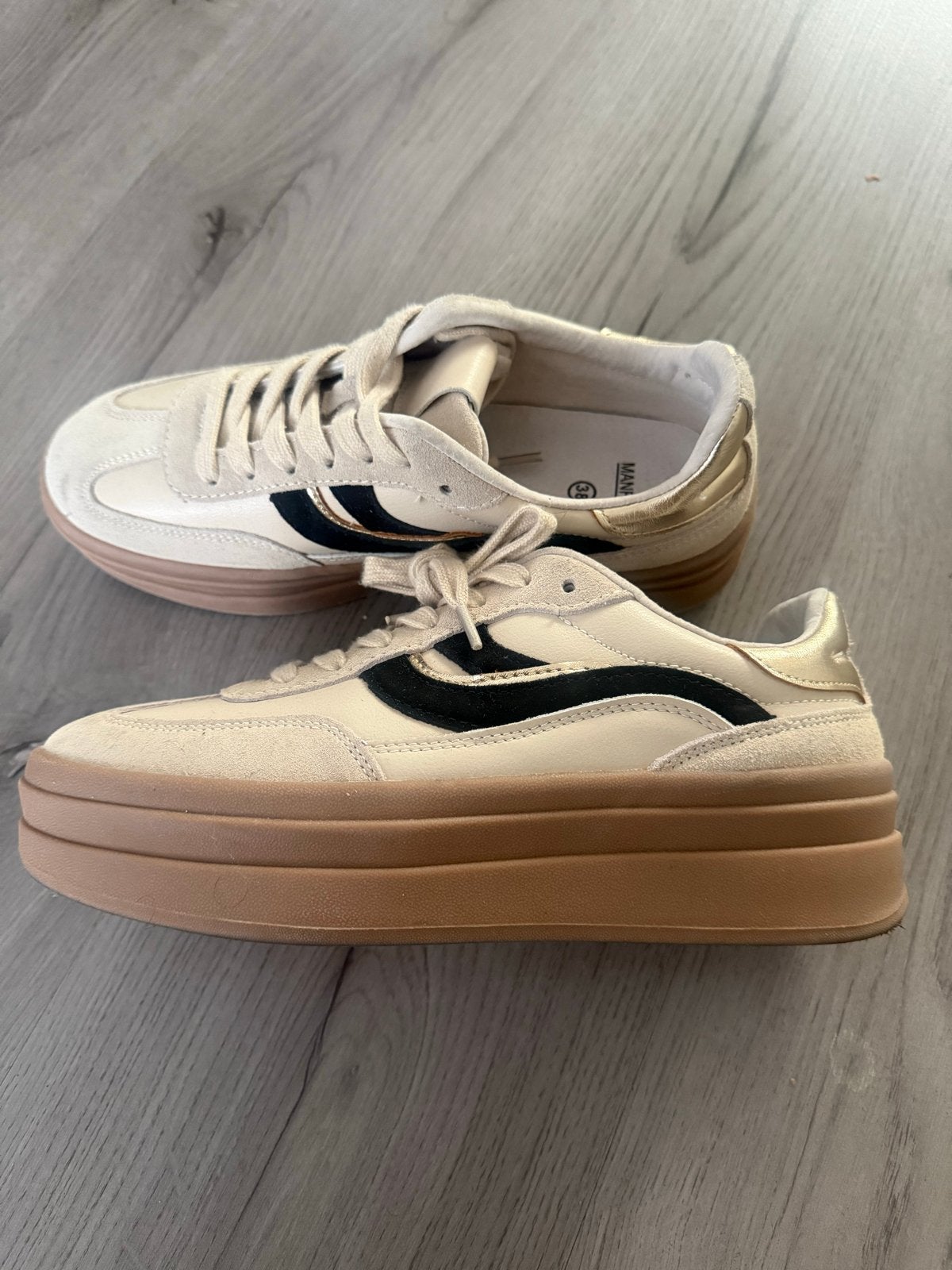 Manfield  leren sneakers - Maat 38, Ophalen, Zo goed als nieuw, Beige, Sneakers of Gympen