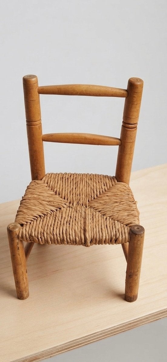 Vintage houten boerenkinderstoeltje met biezen zitting, Ophalen