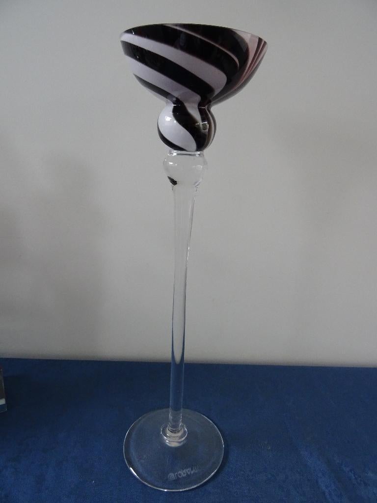 Loranto art glas kandelaar op voet zebra design zwart/wit, Antiek en Kunst, Kunst | Designobjecten, Ophalen of Verzenden