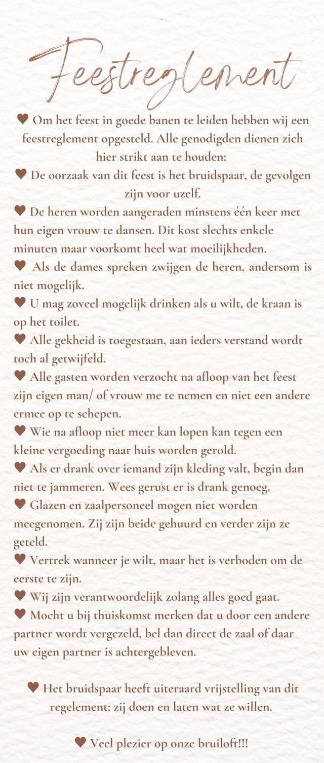 Banner feestreglement (bruiloft), Ophalen of Verzenden, Zo goed als nieuw, Wit, Accessoires