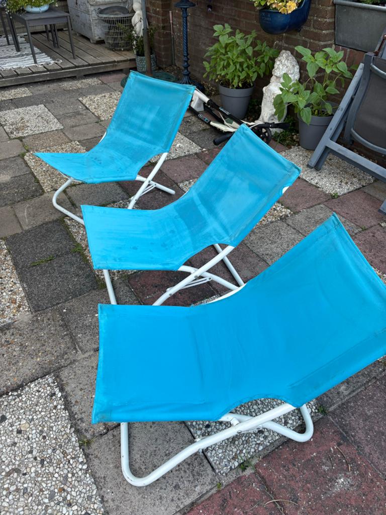 3 Gebruikte strandstoelen voor de zomer, Tuin en Terras, Tuinstoelen, Ophalen, Gebruikt, Overige materialen, Inklapbaar