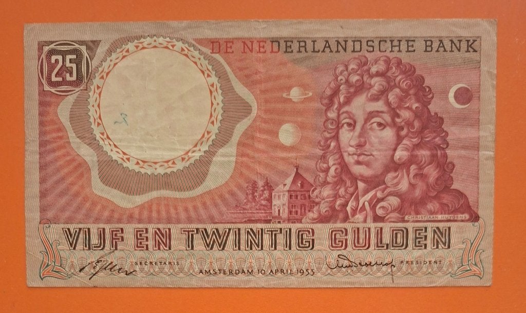Bankbiljet 25 gulden 1955  Chr. Huygens, cat. PL68.b, Verzenden, 25 gulden, Los biljet