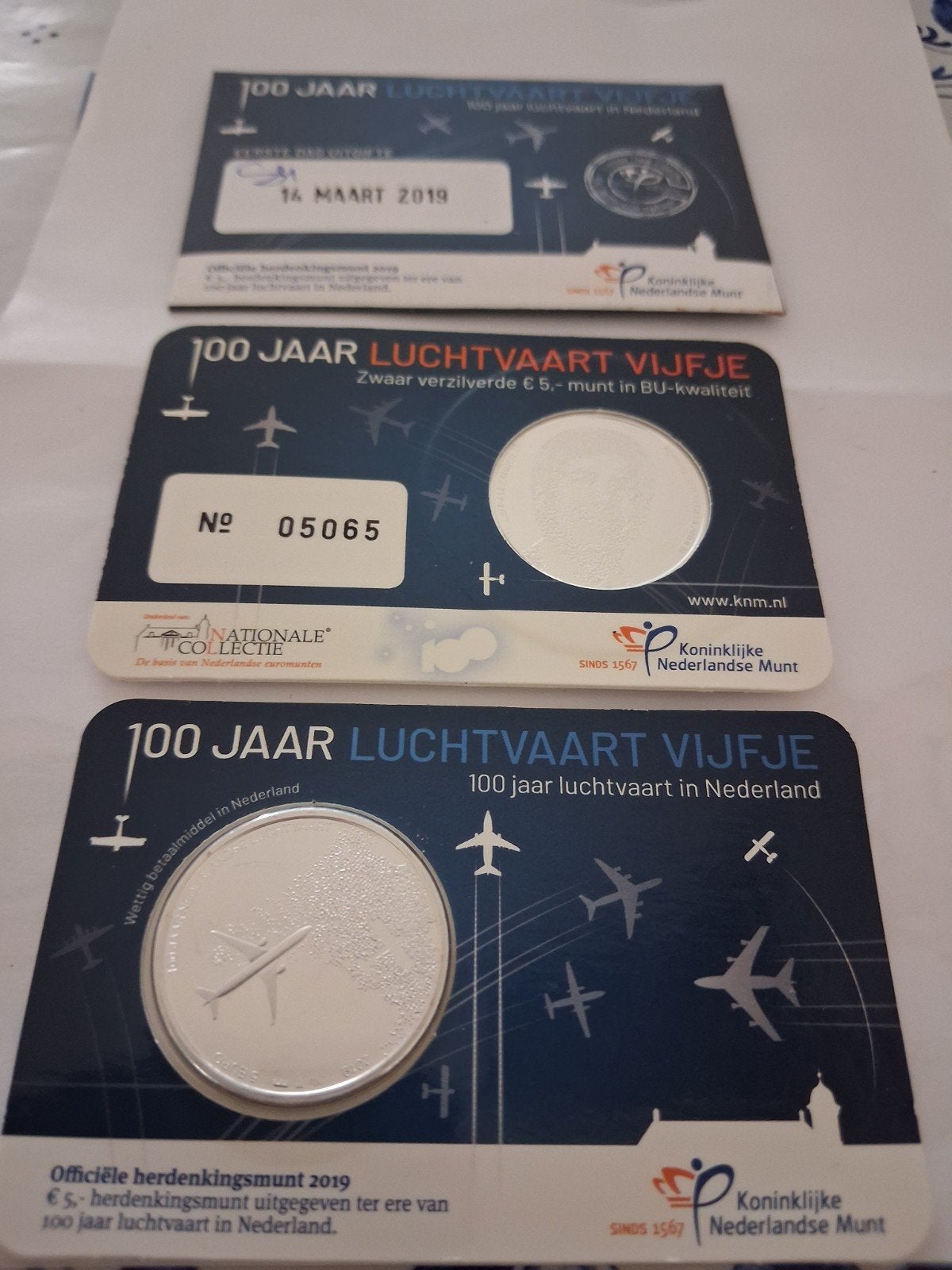 coincards 100 jaar luchtvaart vijfje, Postzegels en Munten, Ophalen of Verzenden, Koningin Beatrix, Euro's