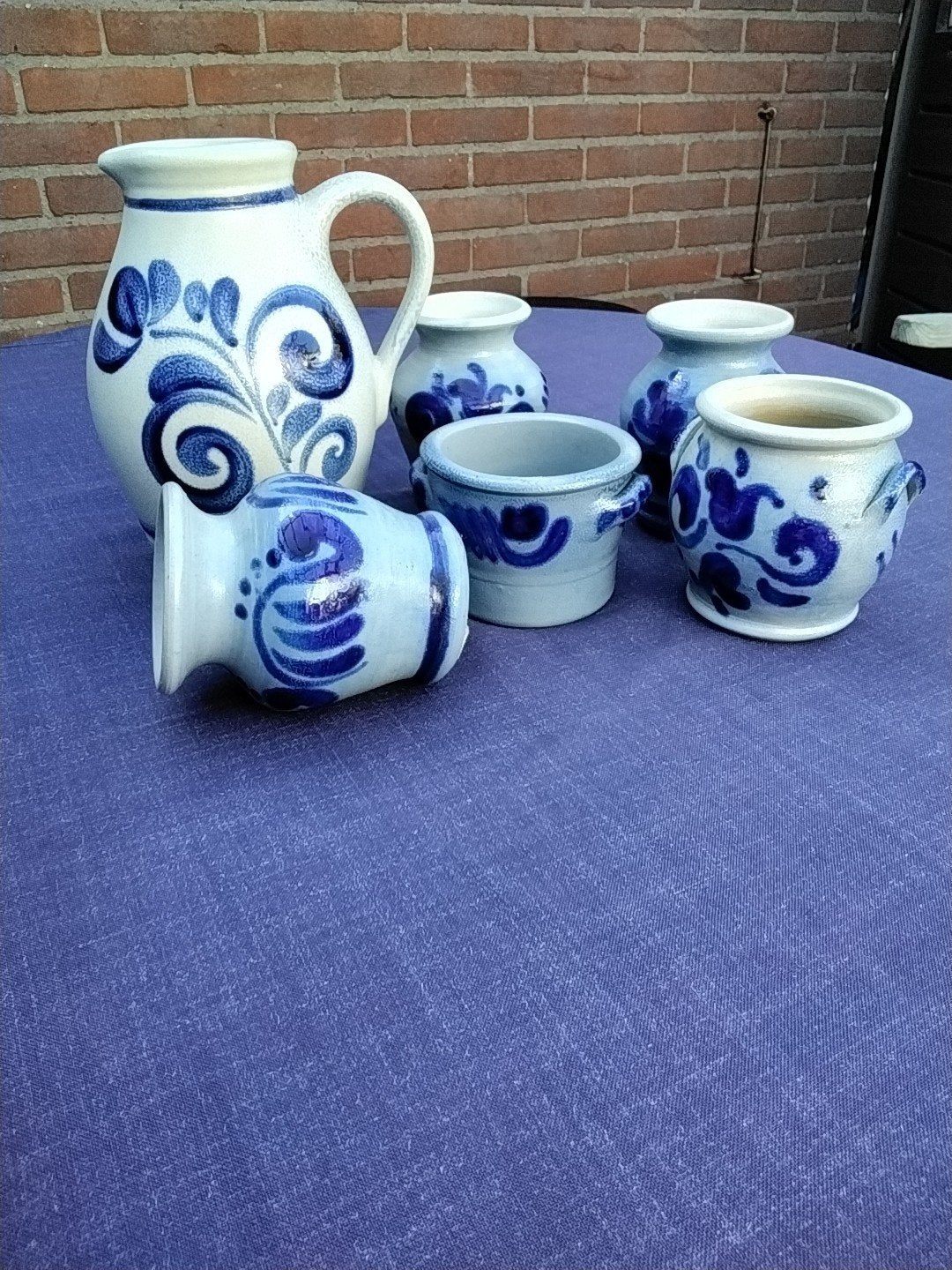 Vintage Westerwald Kruik met Blauw Decor - 1 Liter, Antiek en Kunst, Ophalen of Verzenden