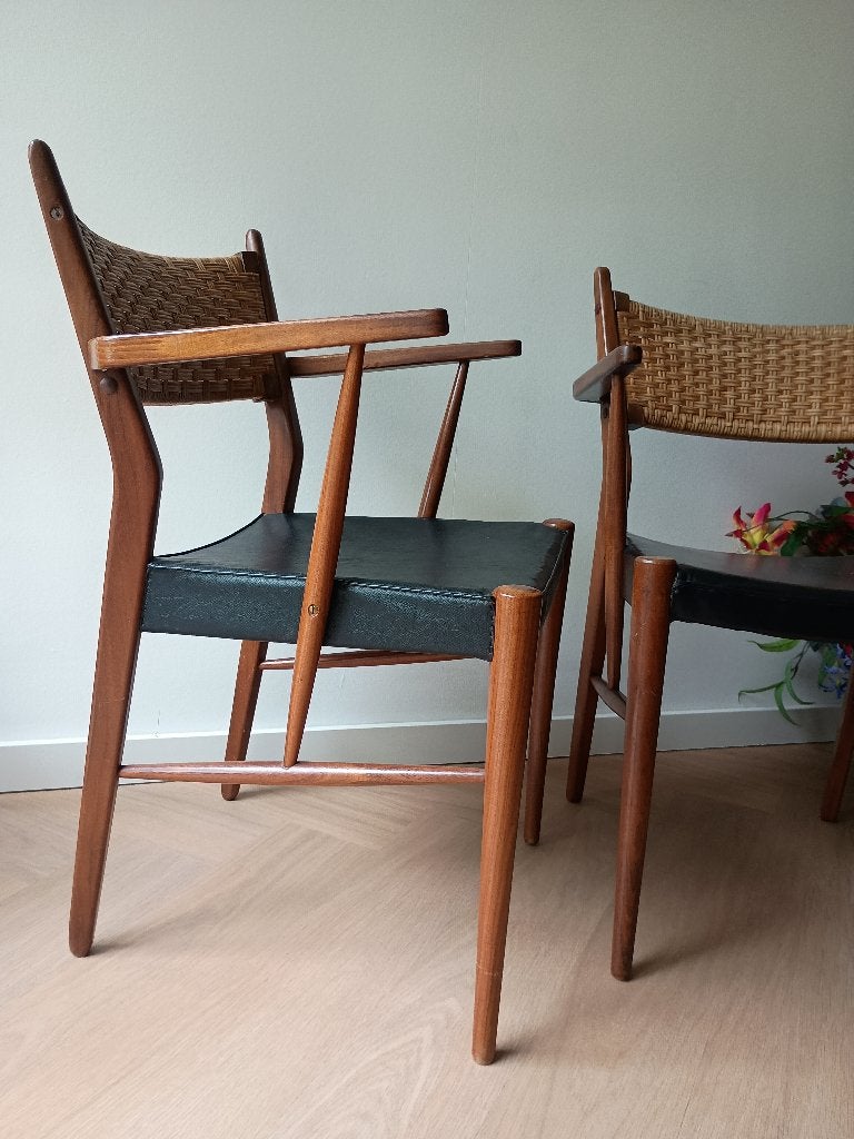 Deens design Scandinavisch teak stoelen, Ophalen, Deens design, Scandinavisch, Mid-century modern, Twee, Bruin
