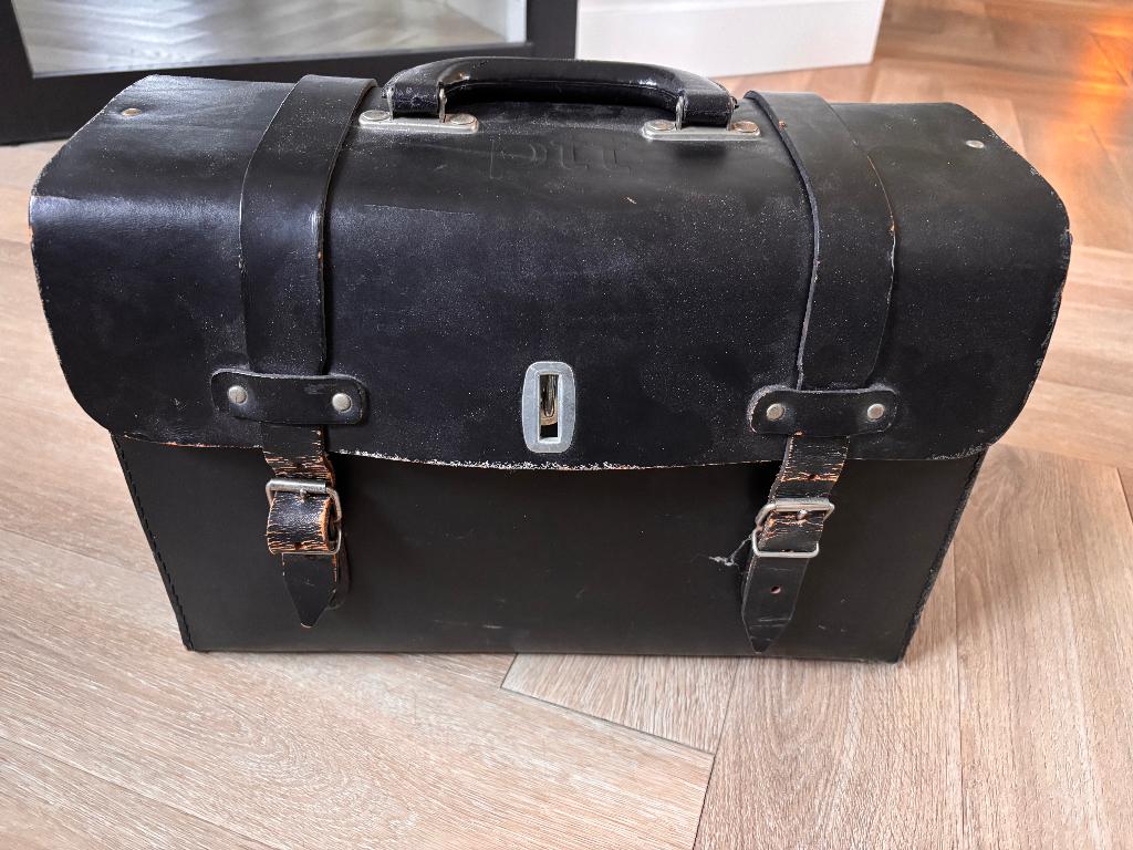 Zwarte leren PTT tas, Ophalen, Gebruikt, Zwart, Overige typen