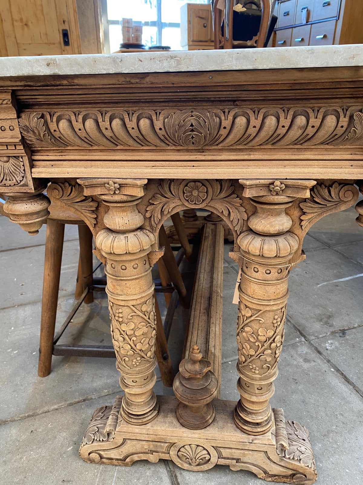 Prachtige antieke tafel eettafel met marmeren plaat, Ophalen