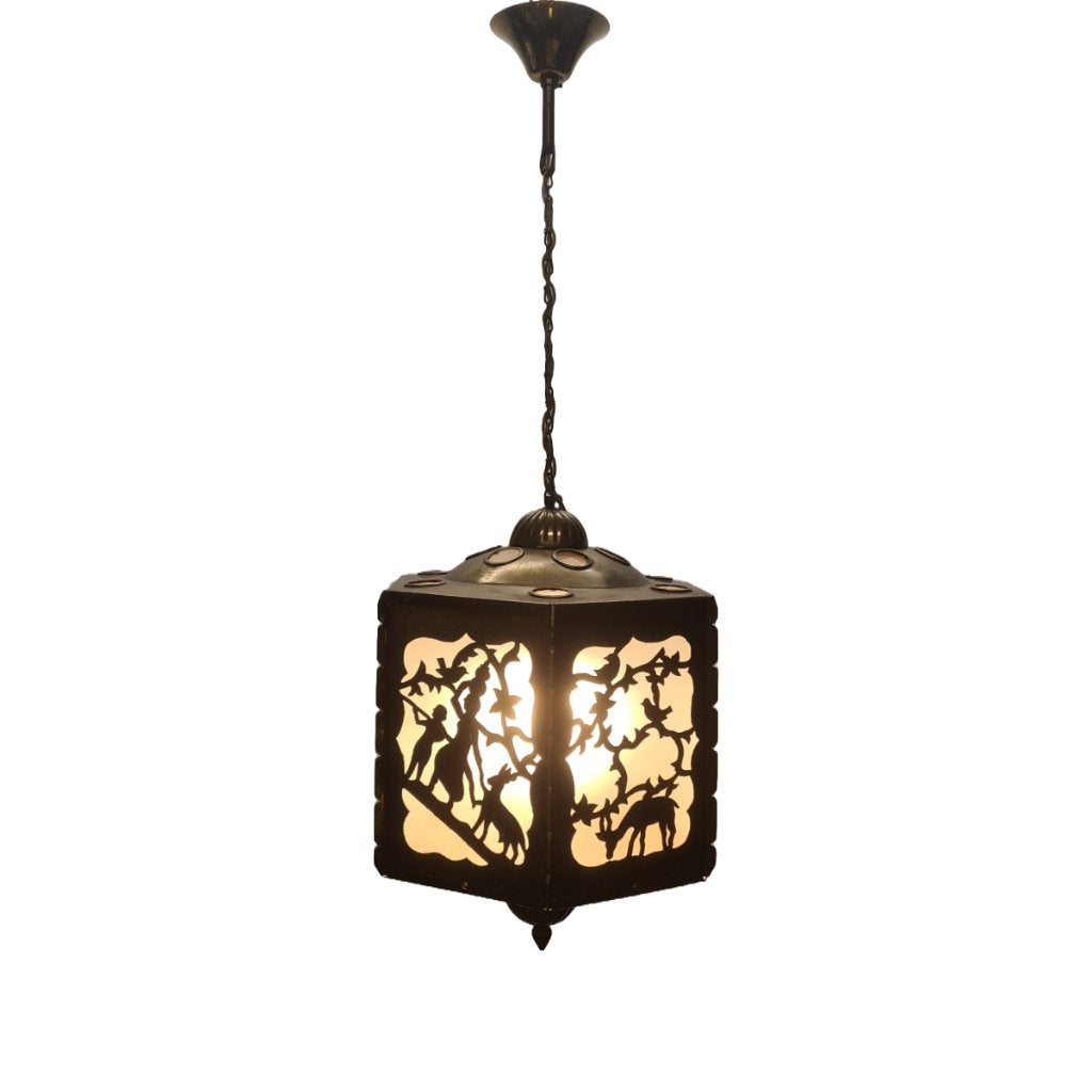 Antiek ajour gezaagd messing hanglamp, Ophalen of Verzenden