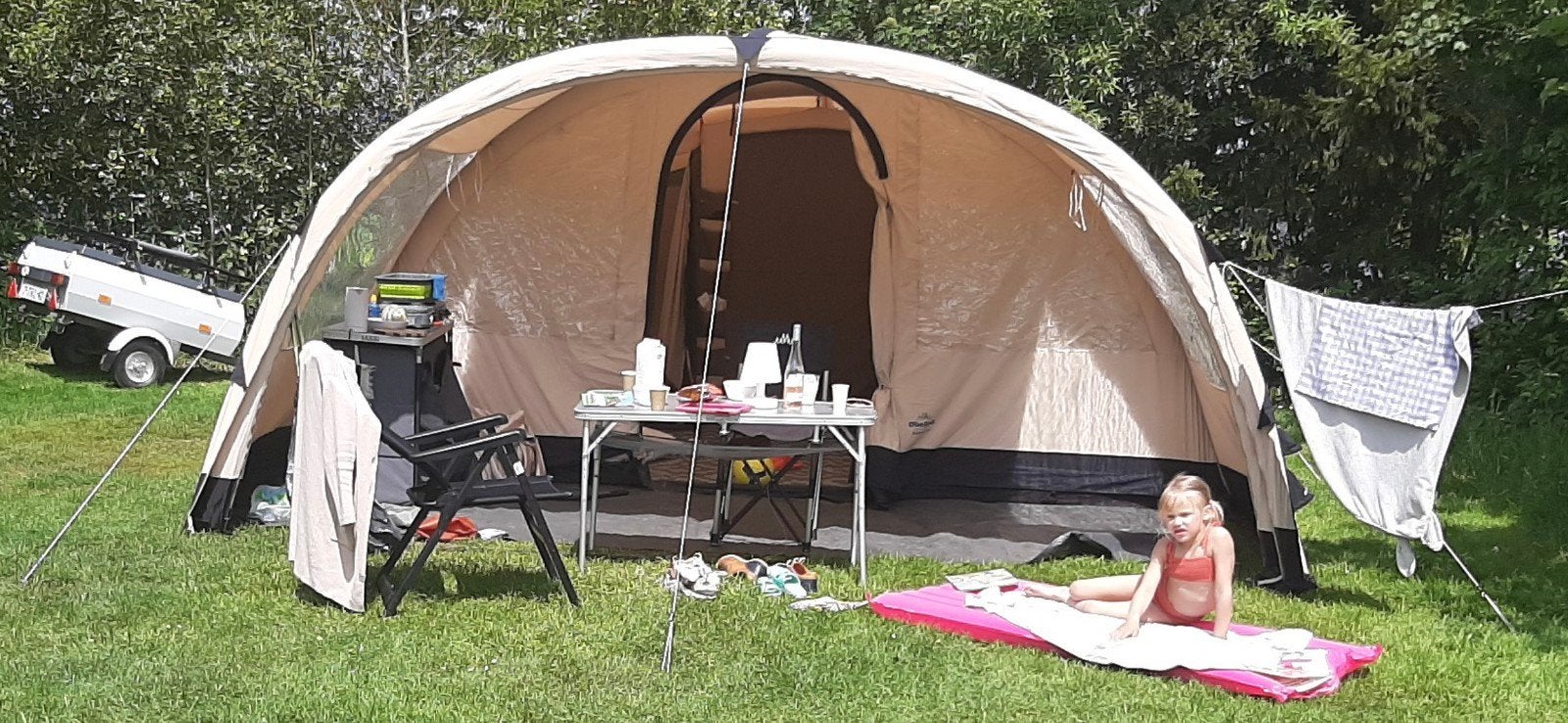 Obelink Miami 6 easy air tent + aanhangwagen + inventaris, Caravans en Kamperen, Ophalen