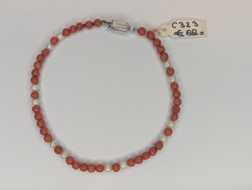 3 x Bloedkoralen armband / collier / ketting zoetwaterparels, Ophalen of Verzenden, Overige materialen, Ketting