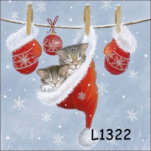 Servetten decoupage/bullet journal * kerst katten L1322, Verzenden, Nieuw