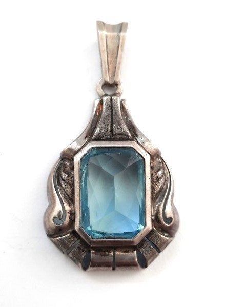 Antiek zilveren hanger met lichtblauw spinel D.P.R. 835 (456, Ophalen, Zilver, Hanger