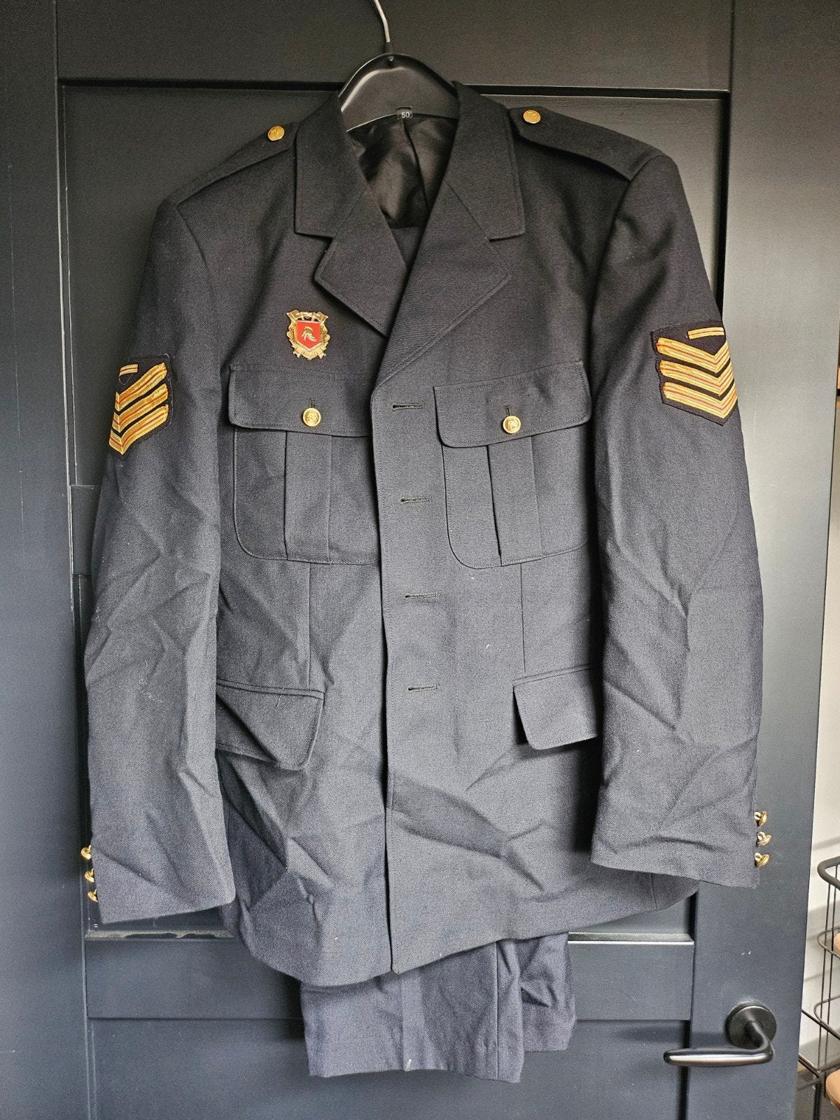 nette originele brandweer pak/ kostuum maat 50, Ophalen of Verzenden, Zo goed als nieuw, Maat 48/50 (M), Zwart