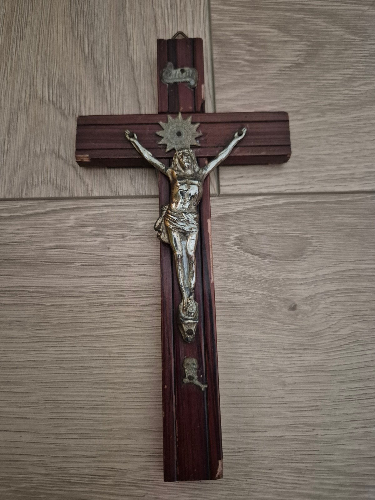 Vintage houten kruisbeeld met Christusfiguur, Antiek en Kunst, Ophalen of Verzenden