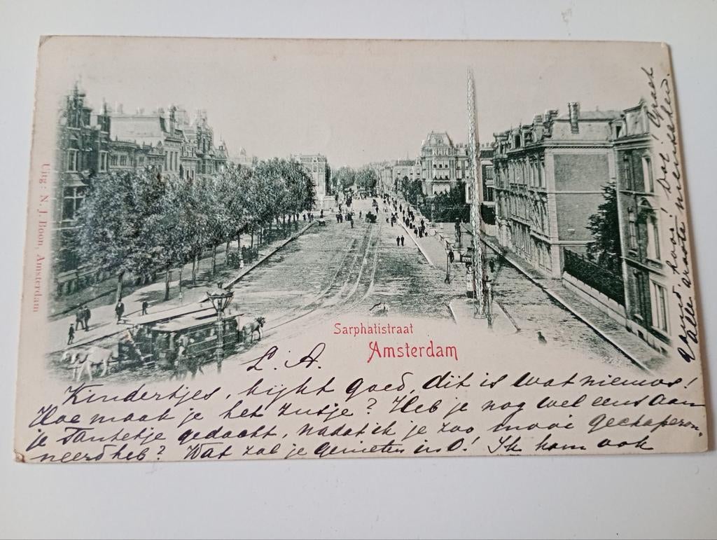 Amsterdam Reliëfkaart Sarphatistraat met Paardentram 1900, Verzamelen, Ansichtkaarten | Nederland, Ophalen of Verzenden, Voor 1920