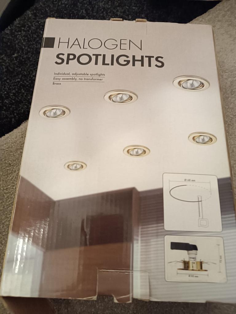 Set van 6 Halogeen Inbouwspots - Goudkleurig, Ophalen, Halogeen, Metaal of Aluminium, Nieuw