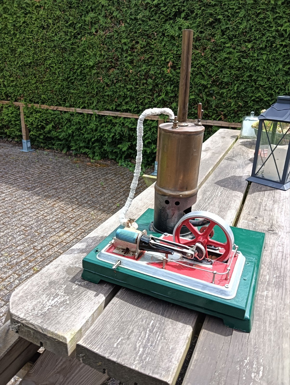 Stoommachine met koperen ketel., Hobby en Vrije tijd, Ophalen, Zo goed als nieuw, Groter dan 1:32