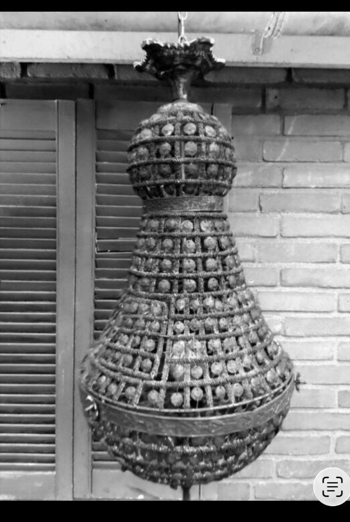 Unieke zware kroonluchter / hanglamp met stoere look, Ophalen, Gebruikt, E27 (groot), Metaal
