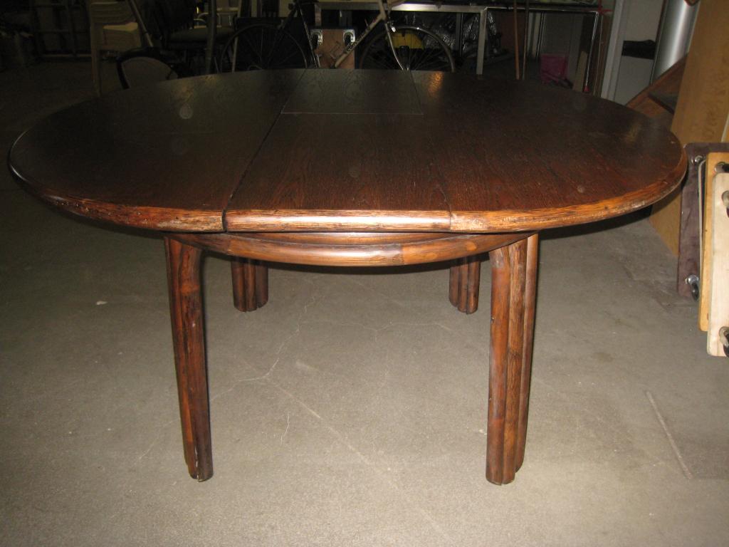 Eiken tafel met bamboe stijl poten, uitschuifbaar, Huis en Inrichting, Tafelonderdelen, Niet ingevuld, Gebruikt, Niet ingevuld