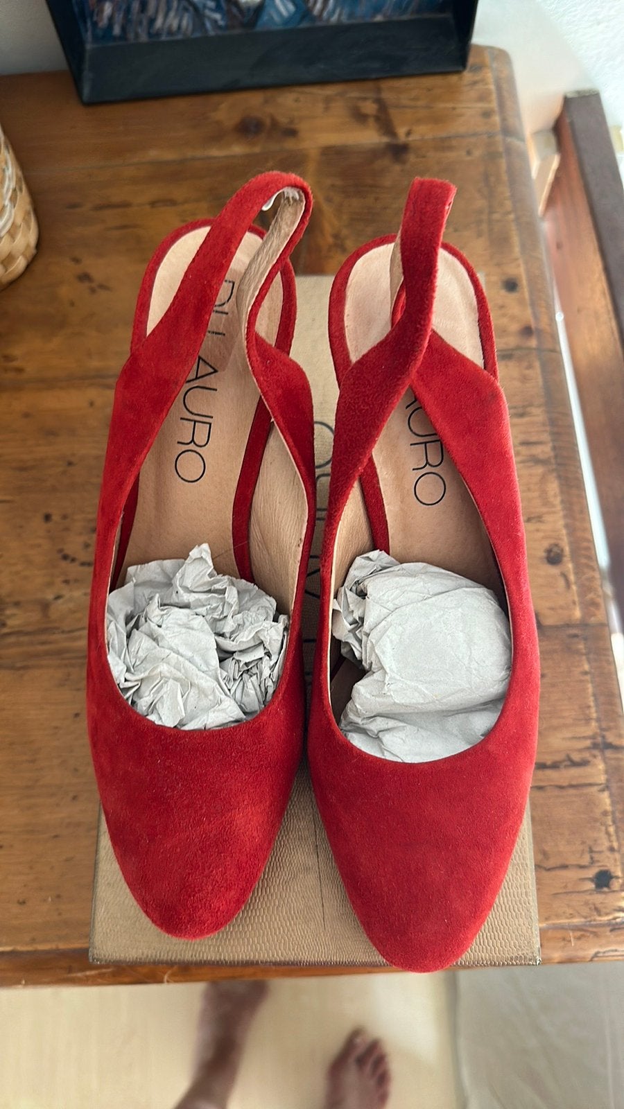 Di Lauro rode suède slingbacks – maat 39, Ophalen of Verzenden, Zo goed als nieuw, Rood