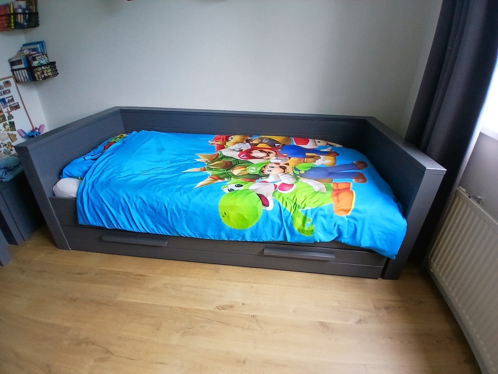 Grijs kinderbed met opberglade, Ophalen, Gebruikt, 90 cm, Eenpersoons