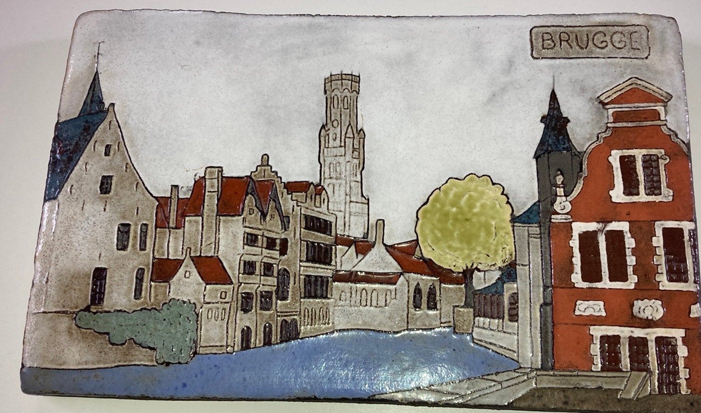 Cloisonne Plaquette Brugge Tegel Atelier Mark Ausloos 1998, Antiek en Kunst, Ophalen