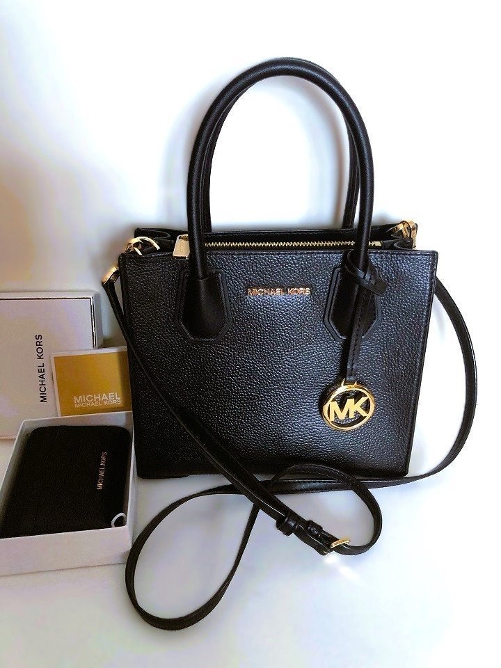 Set originele Michael Kors tas crossbody + portemonnee zwart, Verzenden, Zo goed als nieuw, Zwart, Schoudertasje