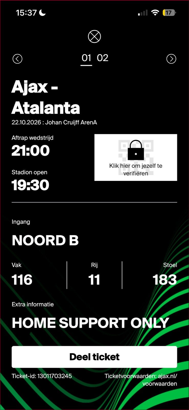 Ajax kaart, Tickets en Kaartjes, Eén persoon