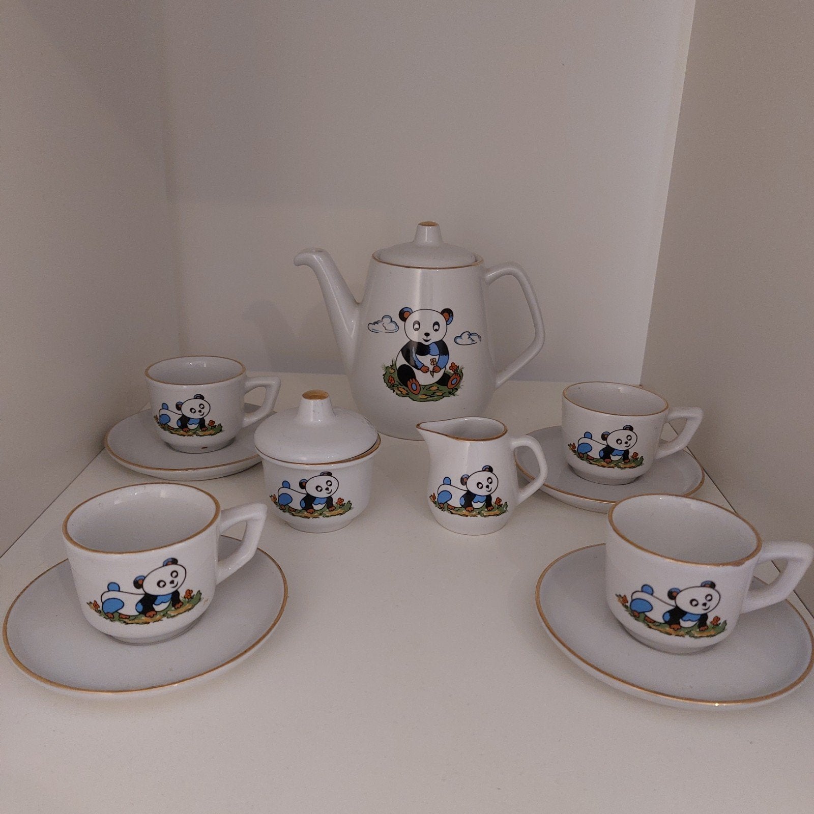 Vintage Kinderservies Panda Design - Complete Set, Ophalen of Verzenden
