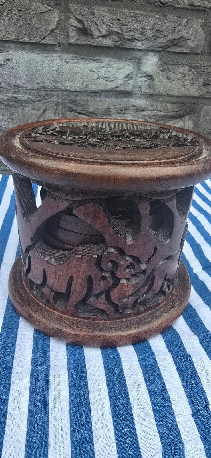 Houten onderzetters met houder, handgesneden, Ophalen of Verzenden