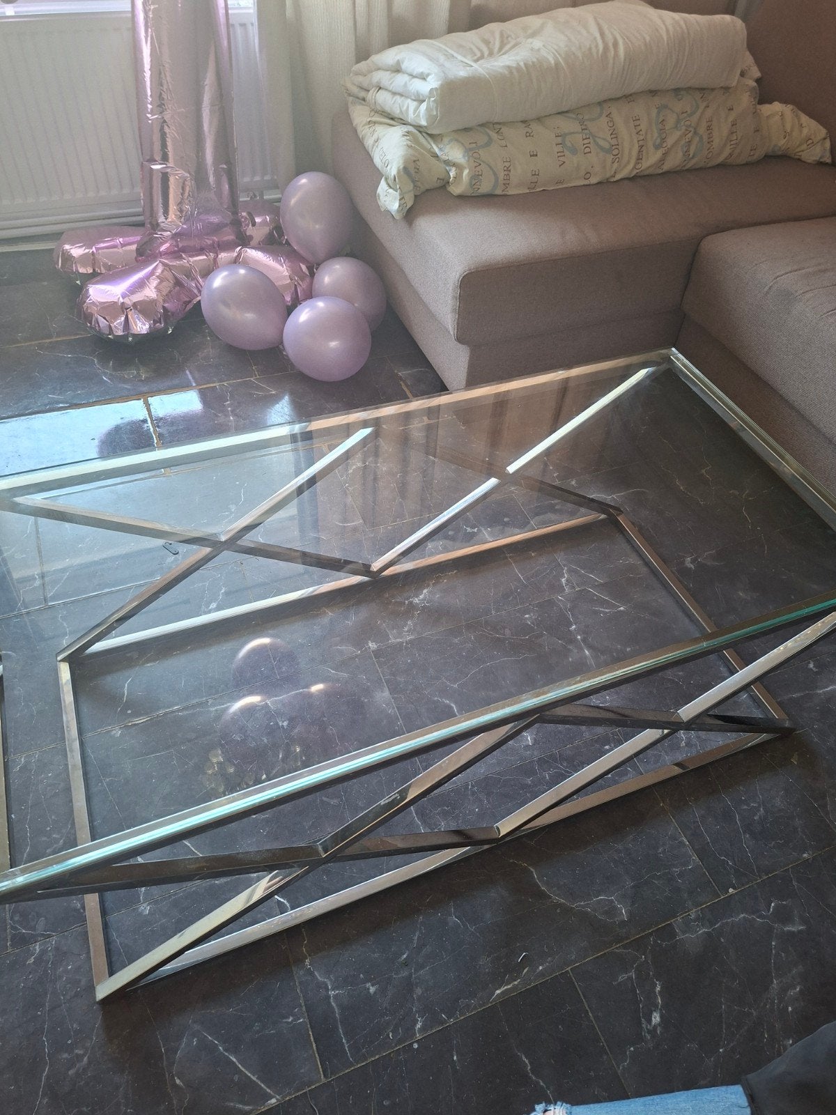 Mooie glazen tafel 120 x 60, Ophalen, 100 tot 150 cm, 50 tot 100 cm, Zo goed als nieuw