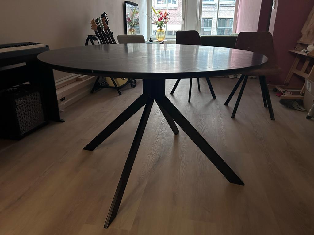 Moderne ronde eettafel - Zwart hout | 120 cm, Ophalen, 100 tot 150 cm, Rond, Zo goed als nieuw