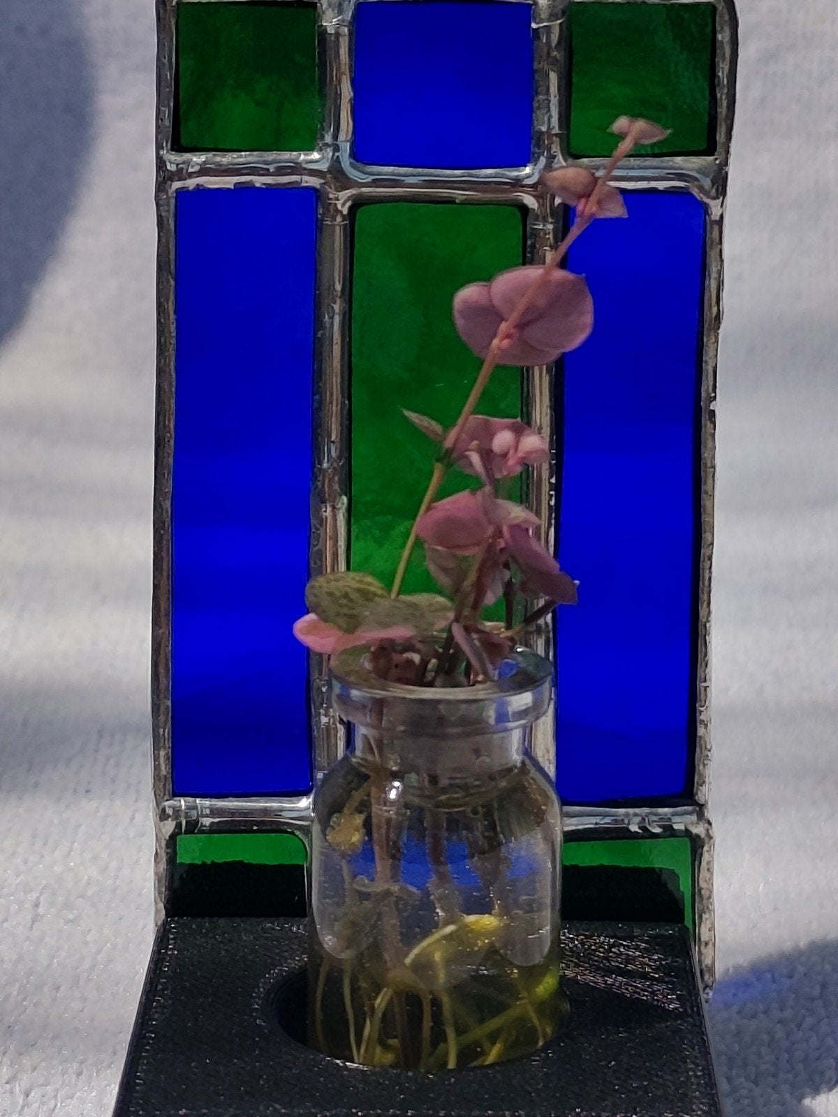 Handgemaakt glas-in-lood stekstation / propagation station, Blauw, Overige stijlen, Nieuw, Ophalen of Verzenden