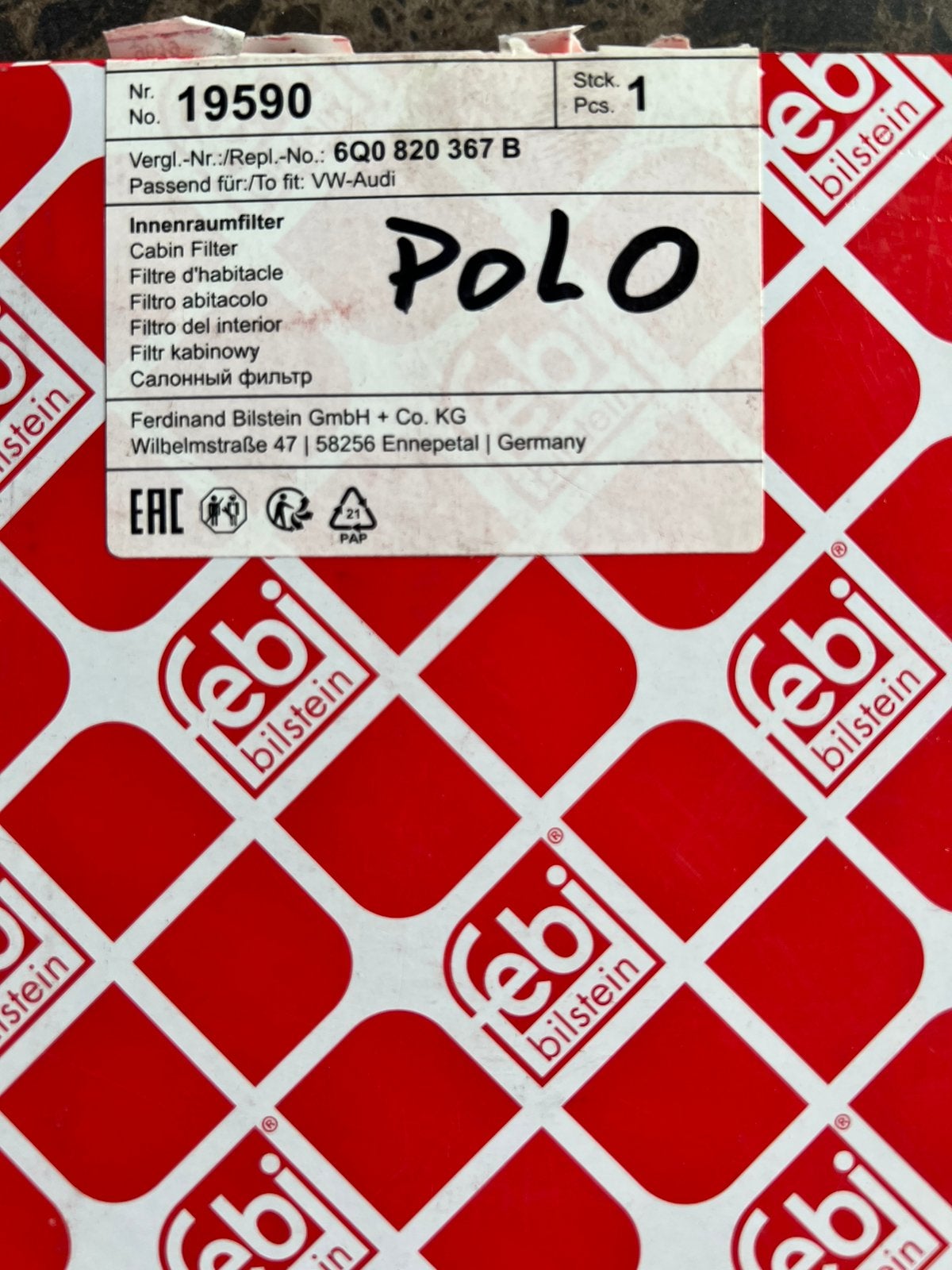 Polo IV interieurfilter Febi 6Q0 820 367 B, Ophalen, Nieuw, Overige automerken
