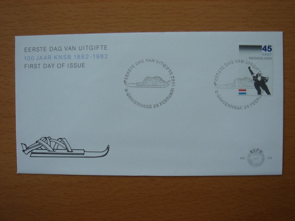 NVPH E199 1e Dag-enveloppe 100 jaar Schaatsenrijdersbd 1882, Ophalen of Verzenden, Onbeschreven, Nederland