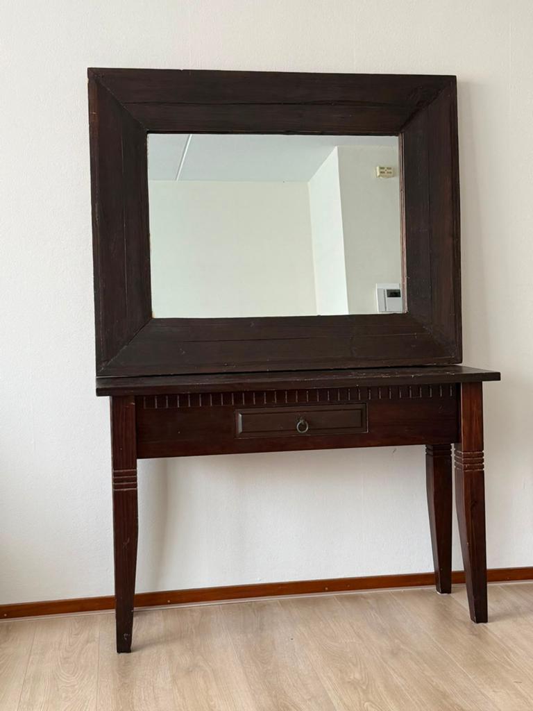 Houten sidetable /Kaptafel spiegel donkerbruin, Ophalen of Verzenden, Zo goed als nieuw, Rechthoekig, Minder dan 100 cm
