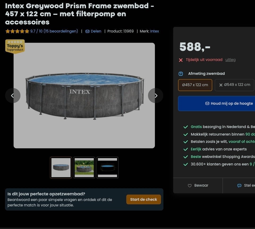 Intex Greywood Prism Frame zwembad 457 x 122 cm, Tuin en Terras, Zwembaden, 120 cm of meer, Gebruikt, Rond, 300 cm of meer