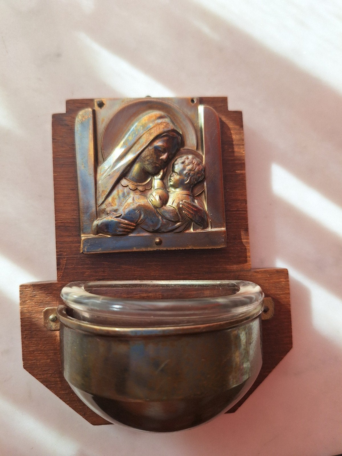 Antiek wijwaterbakje Maria met kindje Jezus, Antiek en Kunst, Antiek | Religie, Ophalen of Verzenden