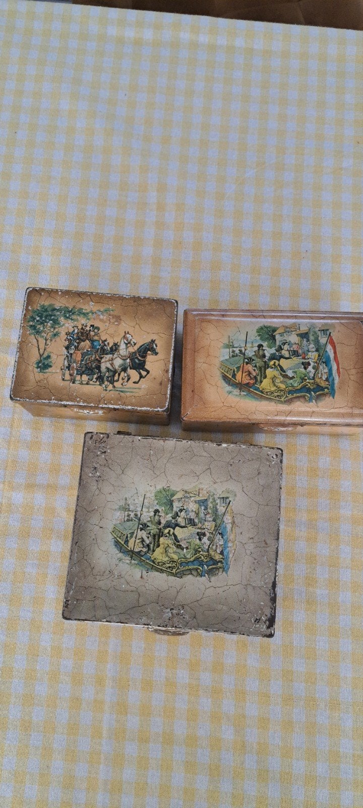 Set van 3 antieke blikken  op pootjes douwe egberts., Ophalen, Gebruikt, Overige, Overige merken