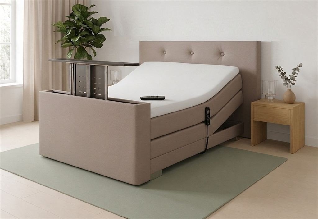 Twijfelaar Elektrische Boxspring Nexa met TV-Lift Voetbord-A, Huis en Inrichting, Ophalen, Nieuw, Tweepersoons, 120 cm