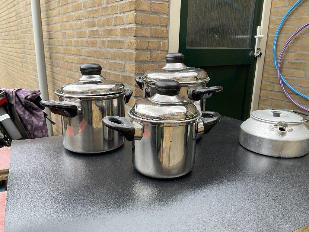 Pannenset 3 delig, Caravans en Kamperen, Ophalen, Gebruikt