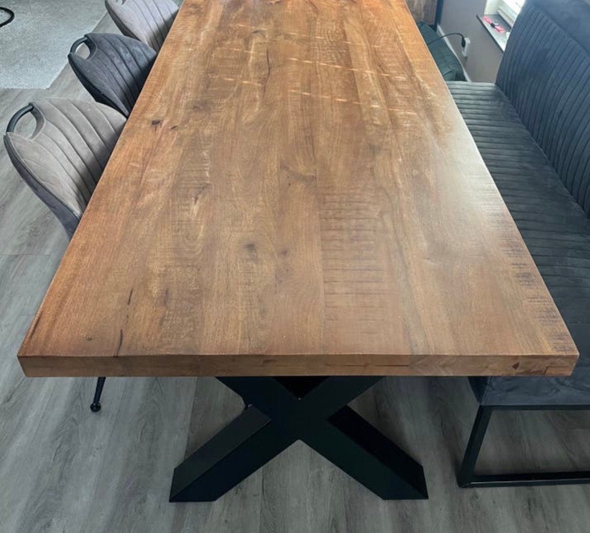 Grote Mango Houten Eettafel 220x100cm - Goede Staat, Ophalen, 100 tot 150 cm, 200 cm of meer, Zo goed als nieuw