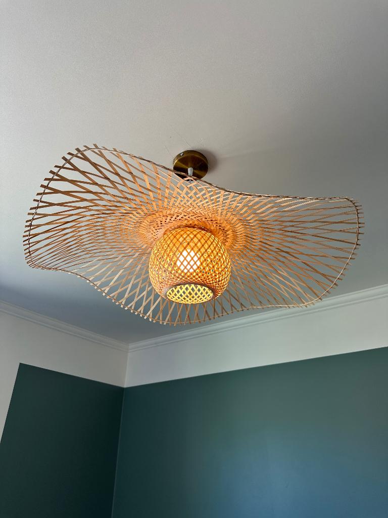 Mooie grote bamboe hanglamp | Hoed hanglamp | ø75cm, Ophalen, Zo goed als nieuw, Boho, Scandinavian, Scandinavisch, Minder dan 50 cm